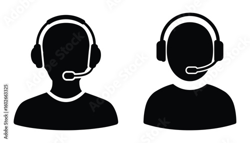 Customer Support Icon Set – Vector Avatar with Headset for Call Center and Service Assistance