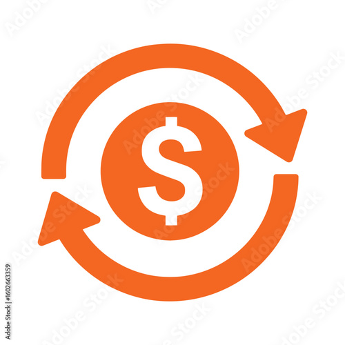 Money Refund Icon – Orange Dollar Currency with Circular Arrows Vector for Payment Reversal