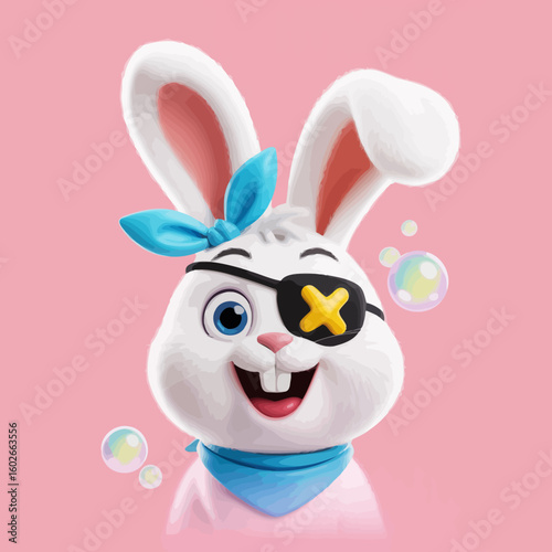 3D Bunny Pirate with Bubbles