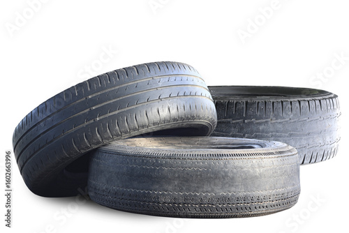 old worn damaged tires isolated on white background