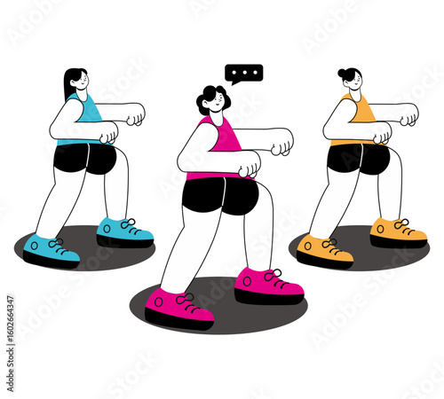 Group Fitness Class in Action Exercising Illustration