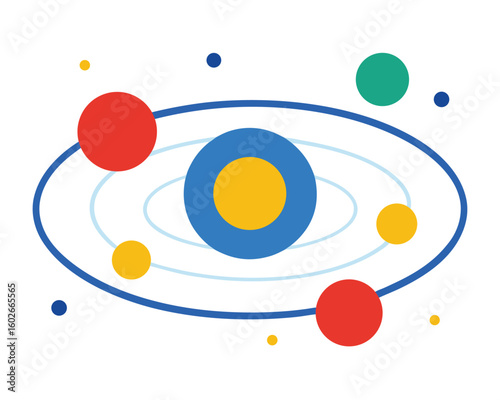 A colorful solar system is isolated on white background