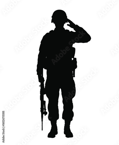 Soldier saluting with rifle silhouette black