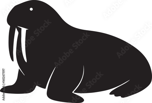 Stylized Walrus Silhouette with Prominent Tusks – Vector Illustration