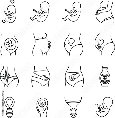 Pregnancy Stages and Fetal Development Line Icons