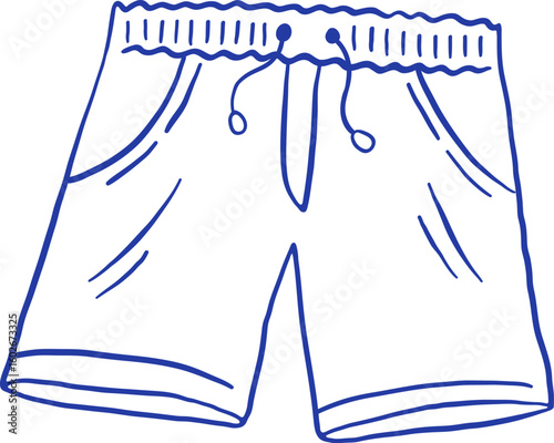 Hand draw shorts, men swimsuit vector illustration. Swimming trunks doodle icon.