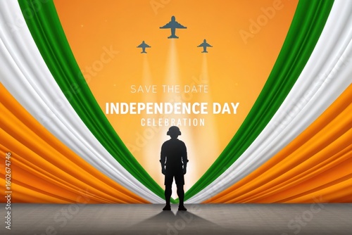 Indian independence day celebration with soldier and airplanes