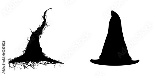 A halloween witch hat in black silhouette, as depicted in a modern illustration