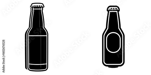 The image depicts a bottle of beer or soda in a modern, hand-drawn style, isolated on a white background
