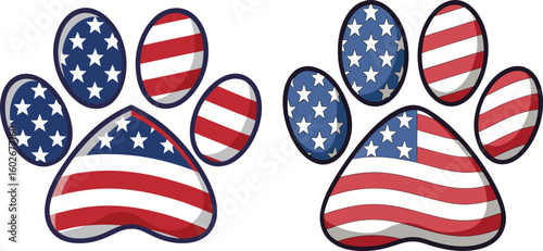 Two american flag paw prints celebrating patriotism and pets