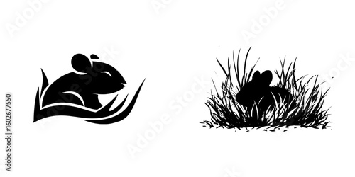 In the picture, a sleek mouse icon is illustrated in the grass on a clean white background, signifying a rat