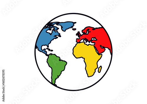 Global sphere earth map illustration with continent icons symbolizing international business travel