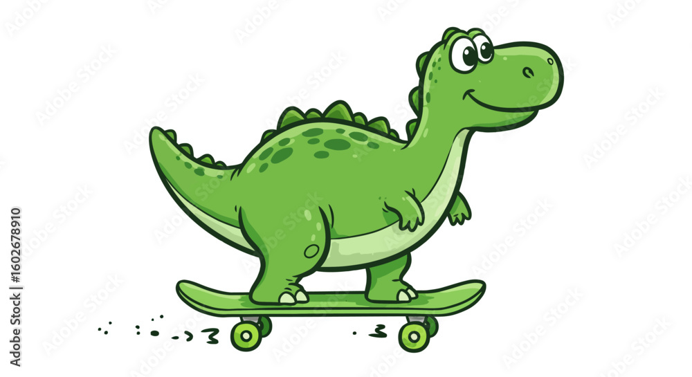 Naklejka premium Drawn with thick crayons, Playful Dinosaur on Skateboard A Fun Illustration for Kids