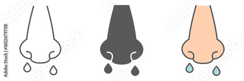 Runny nose icon collection, coronavirus and allergy, flu sign vector set graphics, editable stroke linear icon, eps 10