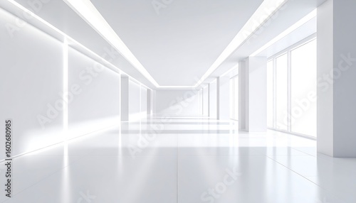 Modern, minimalist hallway with bright, clean lines