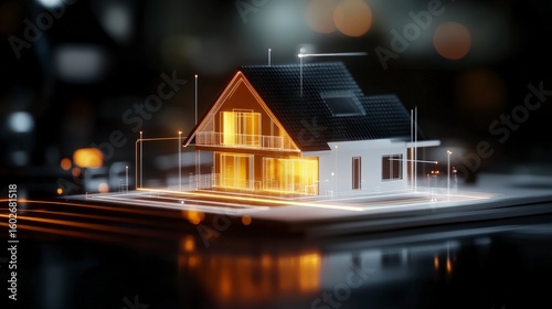 Realistic Digital Art of House Blueprints with Giga Standard Design Elements in a Modern Style