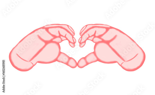 Red watercolor hand sign with a heart
