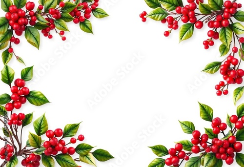 Elegant holly berry & branch winter wonderland border, festive frame, image, decoration
