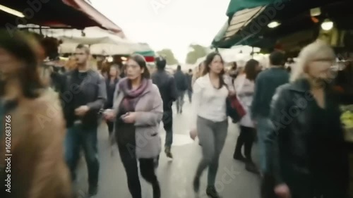 Wallpaper Mural Busy outdoor market scene with people shopping and browsing colorful stalls filled with fresh produce Torontodigital.ca