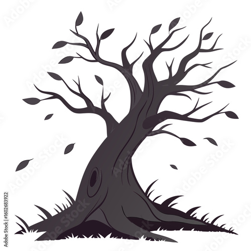 Creepy bare tree with twisted branches, dark atmosphere, spooky design 