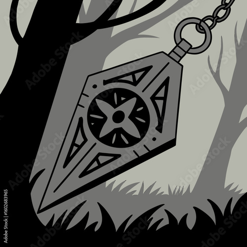 Icon of cursed amulet with intricate design in a spooky forest, dark theme, mysterious atmosphere 