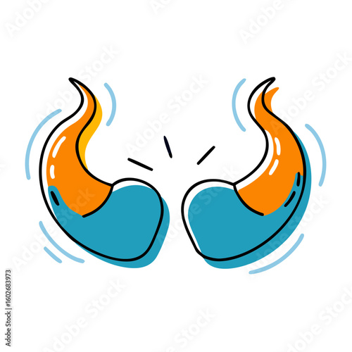 Icon of devil's horns with colorful accents, playful design, whimsical style 