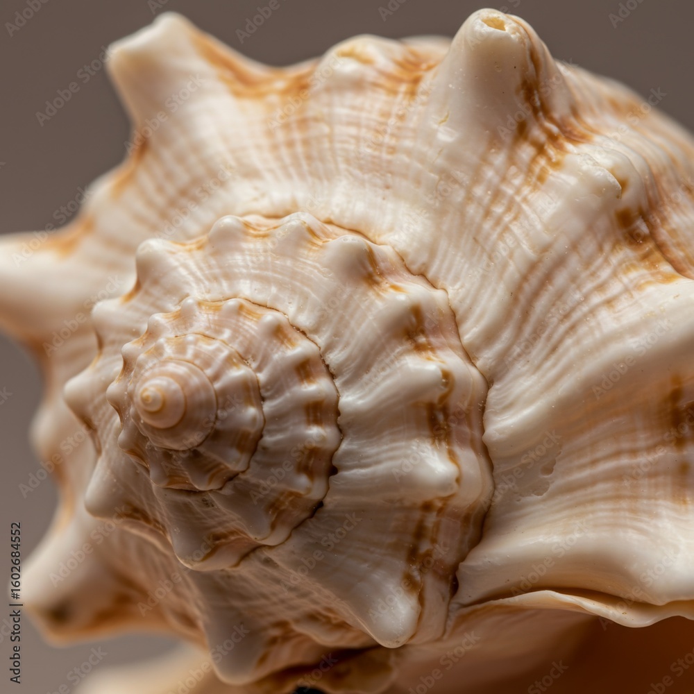 Closeup of a Cream-Colored Seashell with Brown Spiral Pattern Closeup of a Cream-Colored Seashell with Brown Spiral Pattern
