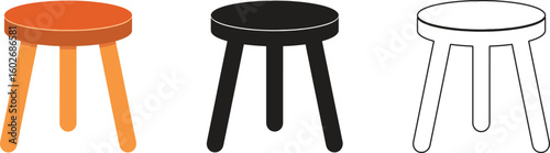 Simple legged stool icons Furniture seat minimal wooden vector illustration