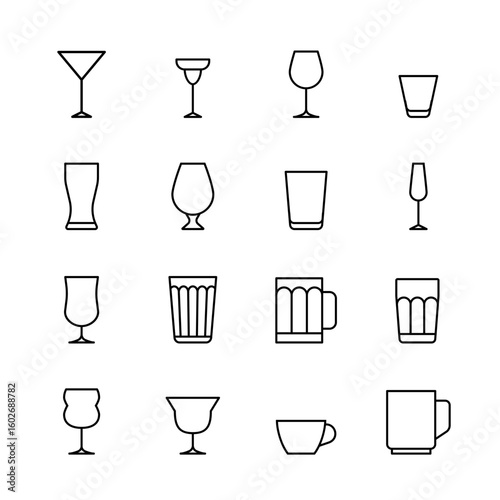 Glass cup icon set. glass cup line icon design. Design element icon