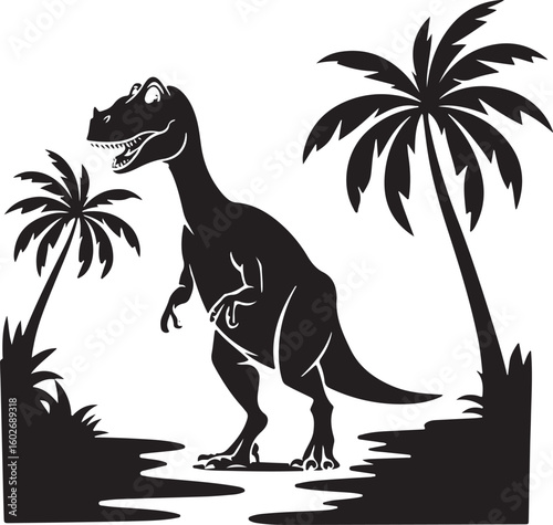 Playful dinosaur illustration with vibrant colors and bold outlines