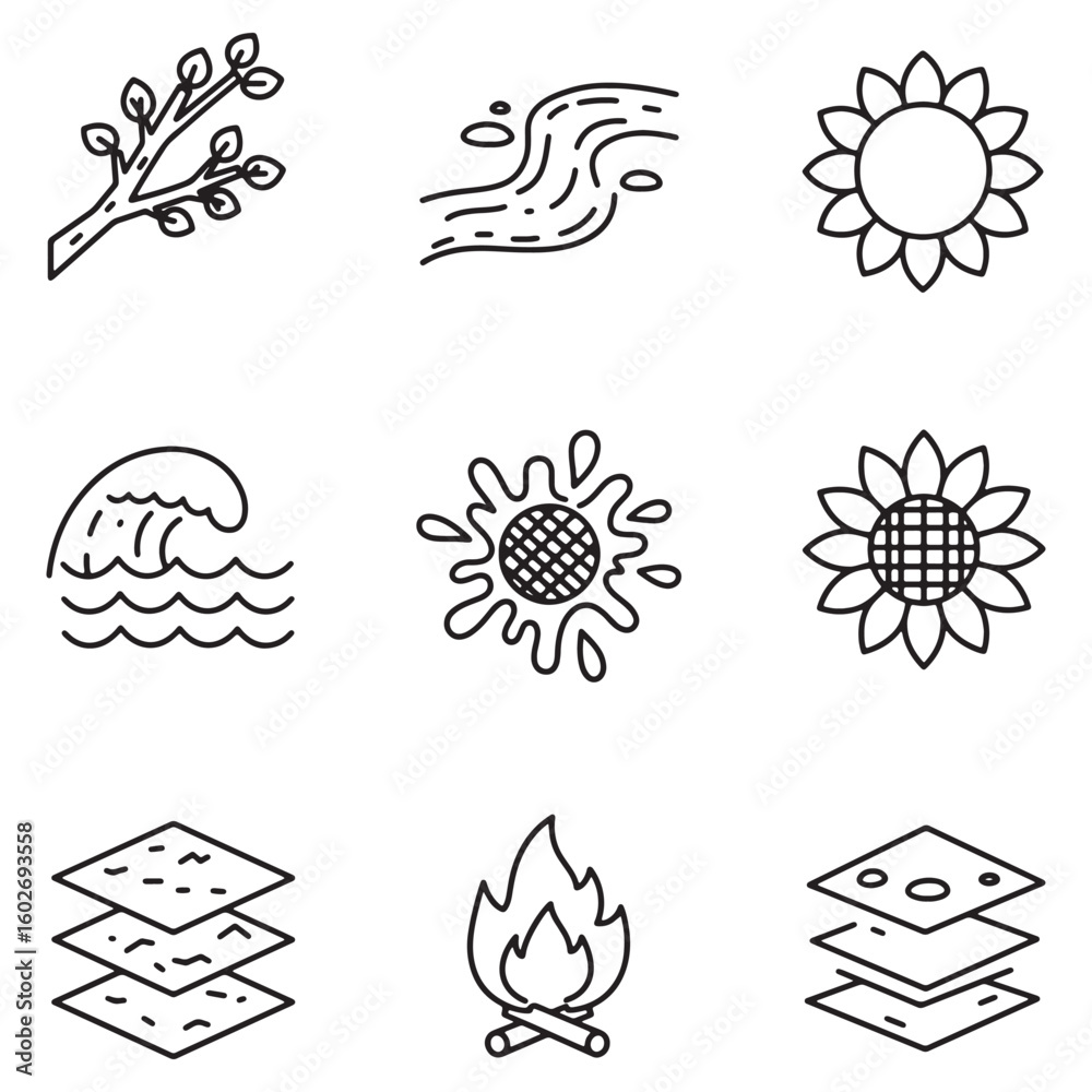 Obraz premium Collection of modern minimalist hand drawn nature and abstract element icons in vector format