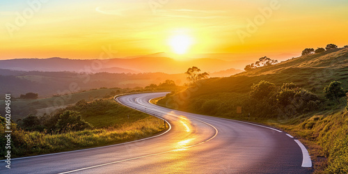 Fototapeta Naklejka Na Ścianę i Meble -  Scenic winding road during sunset on a summer day Generative AI