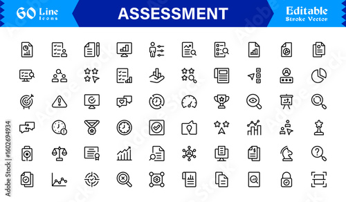 Comprehensive Assessment Icon Pack. Streamline Your Projects with High-Quality Evaluation, Audit, and Feedback Graphics.