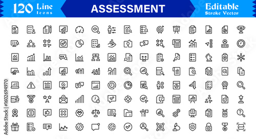 Comprehensive Assessment Icon Pack. Streamline Your Projects with High-Quality Evaluation, Audit, and Feedback Graphics.