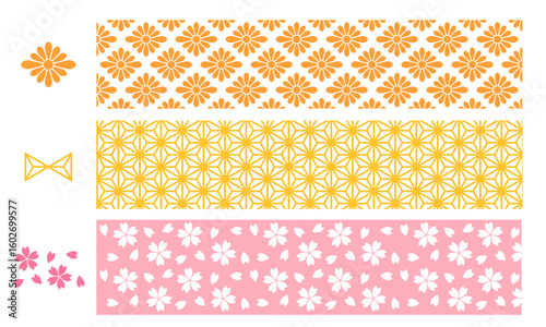 日本の和柄文様の柄セット_菊菱_麻の葉_小桜デザイン