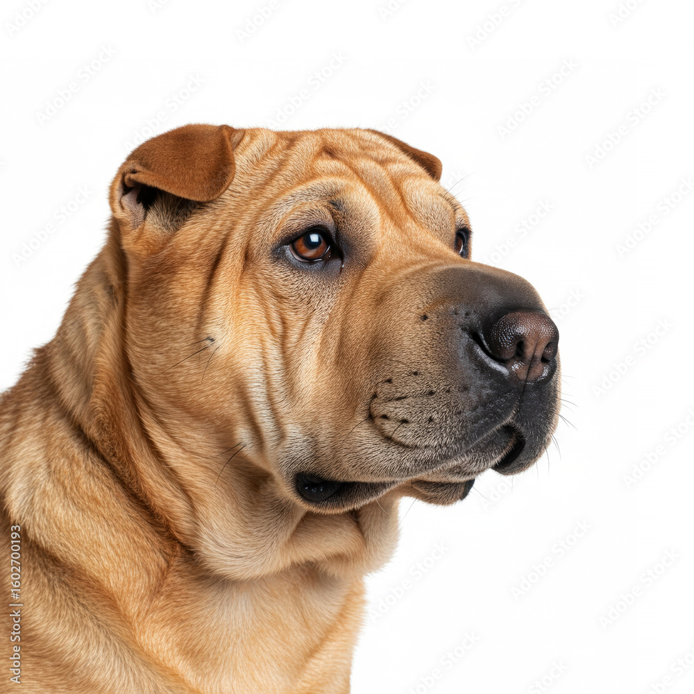Close-up portrait Shar-Pei isolated on white background Close-up portrait Shar-Pei isolated on white background