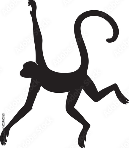 Stylized Monkey Silhouette Hanging by One Arm – Vector Illustration
