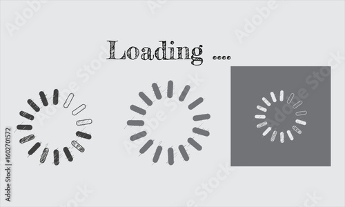 Set of sketch-style loading spinner icons displayed on light and dark backgrounds