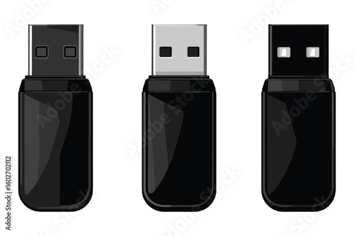 USB flash drives in flat vector style, silhouette