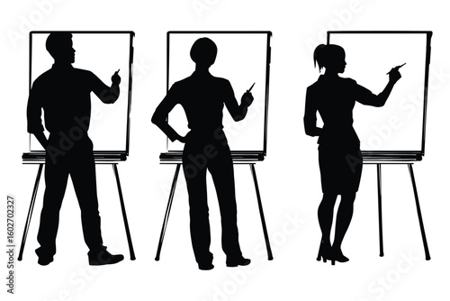 female artist painting on canvas, silhouette drawing scene