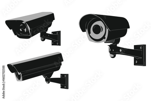 classic bulletstyle security cameras, silhouette