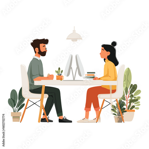 Job interview between man and woman – flat HR illustration