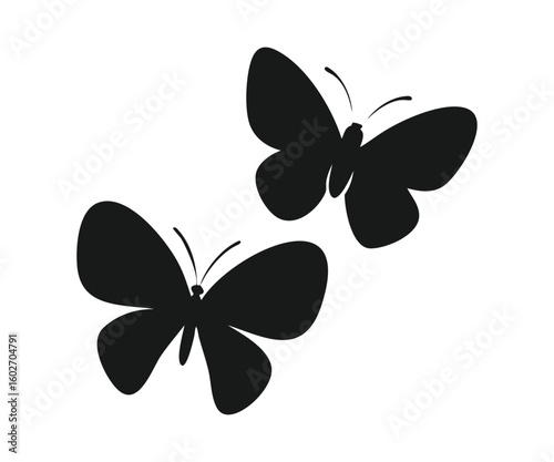 butterfly silhouettes and icon vector set
