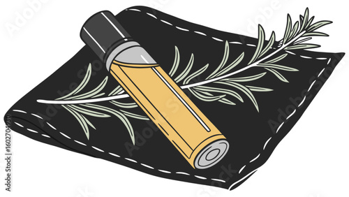 Aromatic bliss with essential oil, rosemary, and soft cloth, perfect for spa treatments, relaxation, or holistic wellness promotions, a modern and therapeutic lifestyle choice