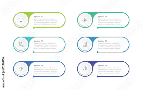 Vector infographic label design template 4-5-6 options or steps. Can be used for process diagram, presentations, workflow layout, banner, flow chart, info graph