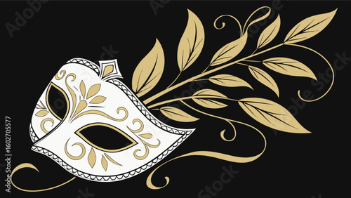 Elegant Venetian mask with golden floral accents, perfect for masquerade balls and festive celebrations, capturing mystery and sophistication in a classic decorative design