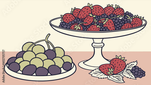 Delicious summer fruit platter featuring fresh strawberries, blackberries, and grapes, perfect for healthy eating and vibrant lifestyle content, originally from scalable vector graphics