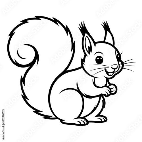 A black and white squirrel illustration vector style coloring page