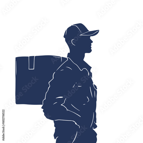 A black silhouette of a businessman in a hat and suit, standing with his back to the viewer, an icon of fashion and business