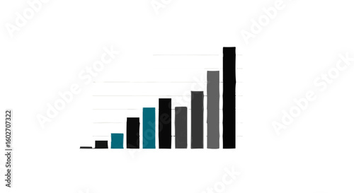 A bar chart showing increasing values with different colors and heights on a white background